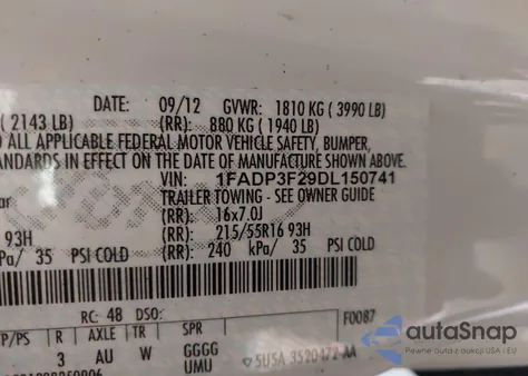 2013 Ford Focus Se z USA, uszkodzony, nr VIN 1FADP3F29DL150741